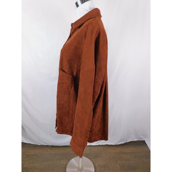 Corduroy Shirt Womens Medium Brown Oversized Button Front Pockets Shacket - Picture 5 of 12